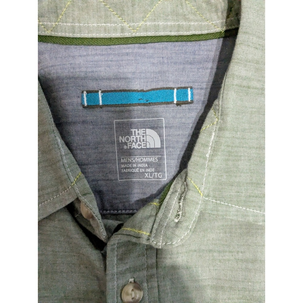 The North Face Mens XL Long Sleeve Button Down Shirt Sage Green Heathered Pocket - Picture 2 of 6